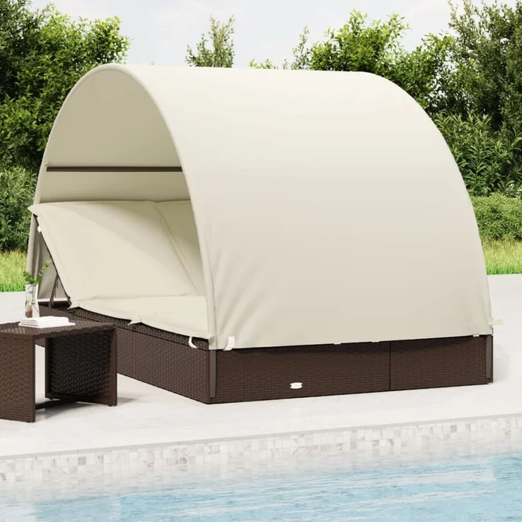2-Personen-Sonnenliege, Gartenliege mit Dach Braun 211 x 112 x 140 Poly Rattan – Bild 1