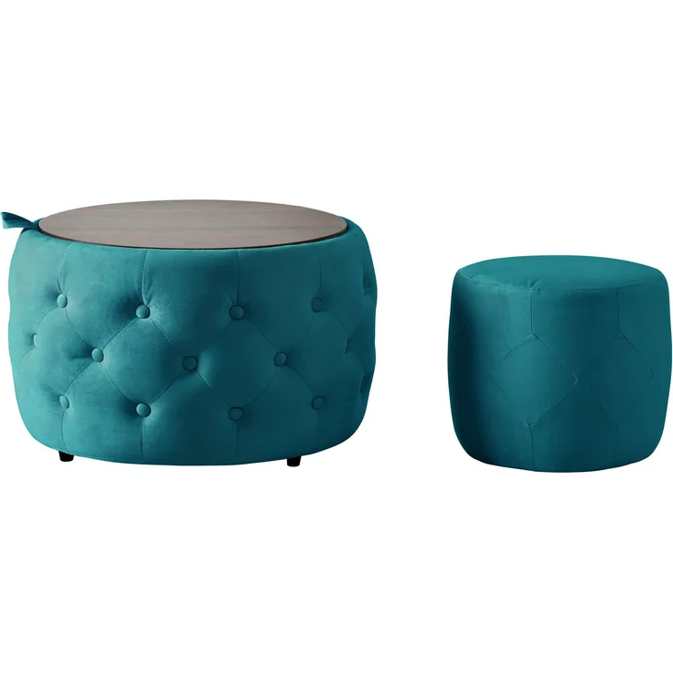 Hocker-Set, 2 Stück, H 38 x T 60 x B 60 cm, blauer Samtbezug, ineinander verstaubar, mit Stauraum – Bild 6