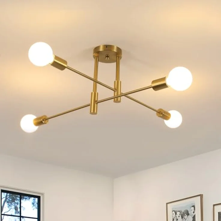 Goeco Vintage Deckenleuchte Kronleuchter E27 Fassung Max. 60W Industrielle 4 Fimmig Gold Deckenlampe Durchmesser 71 cm, Deckenlampen für Wohnzimmer Schlafzimmer Esszimmer, Glühbirnen Nicht Inbegriffen – Bild 9