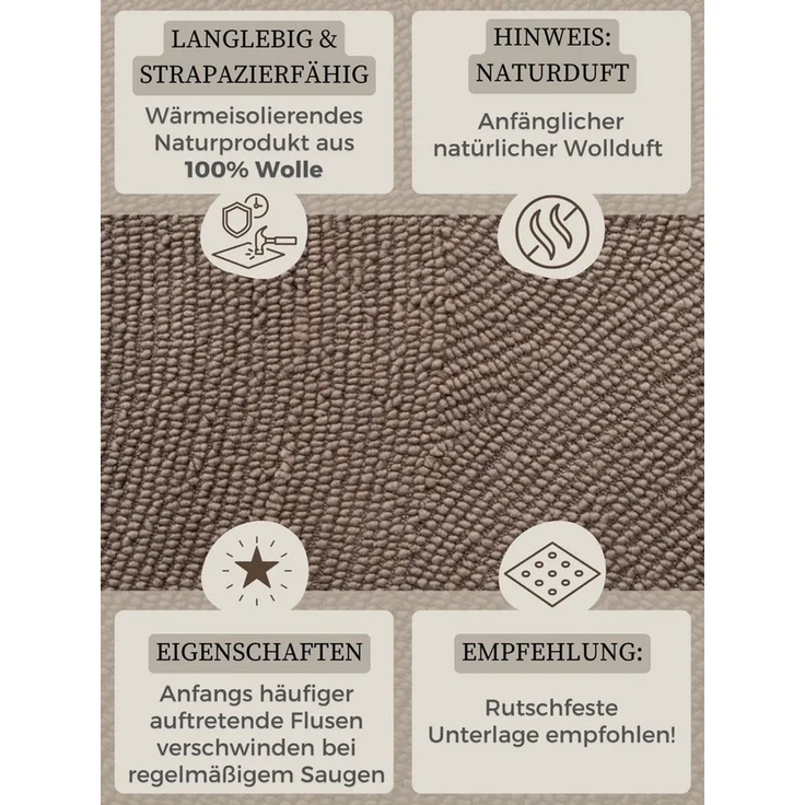 HANSE Home Wollteppich Calmio, auch als Läufer und in rund, rechteckig, Höhe: 18 mm, Handgetuftet, Wolle, Natur, Wohnzimmer, Schlafzimmer, Skandi, Hygge – Bild 4