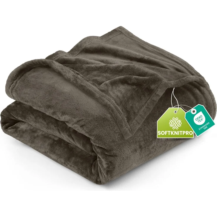 Utopia Bedding Fleecedecke Leichte Decke für Bett, Couch oder Sofa, Geeignet für alle Jahreszeiten [259x228 cm, Braun]