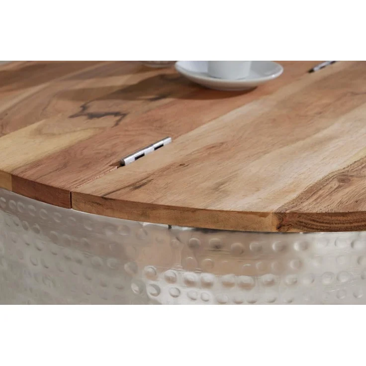 riess-ambiente Couchtisch ORIENT STORAGE Ø60cm natur / silber (Einzelartikel, 1-St), Wohnzimmer · rund · Massivholz · Metall · mit Stauraum · Hammerschlag – Bild 4