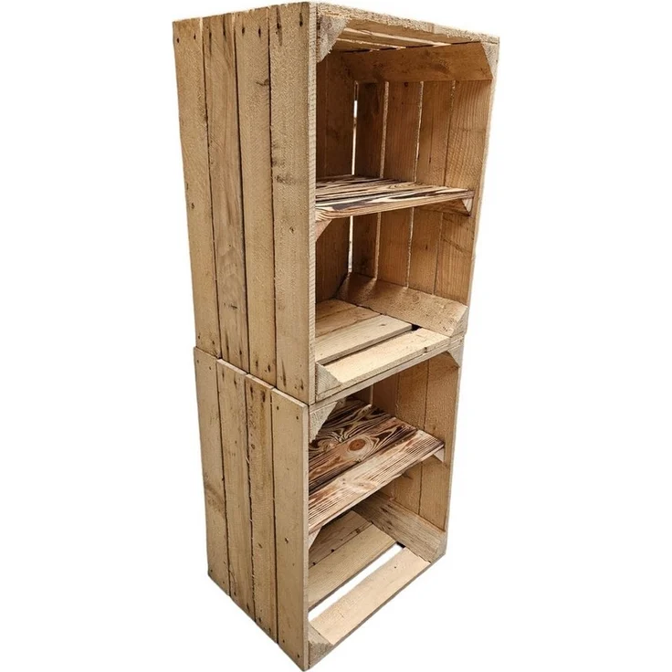 Teramico Holzkiste Obstkisten mit Ablagefach kurz 50 x 40 x 30cm 2er Set, Vintage Obstkiste – Bild 5