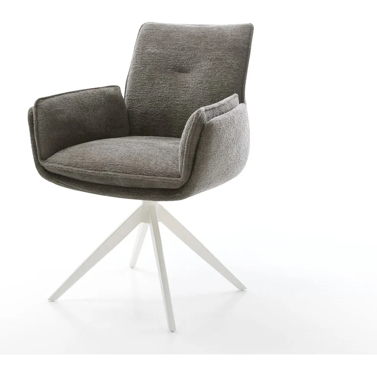 Drehstuhl Nela-Flex Bouclé Soft Schlamm Kreuzgestell breit Weiß 360° drehbar Wippfunktion – Bild 1