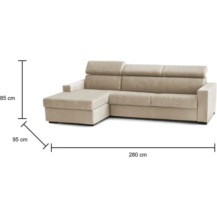 Dmora Sofa mit Halbinsel Akela, Ecksofa mit linker Chaiselongue aus Stoff, Standardarmlehnen, 100 % Made in Italy, 280 x 95 x 85 cm, Beige – Bild 3