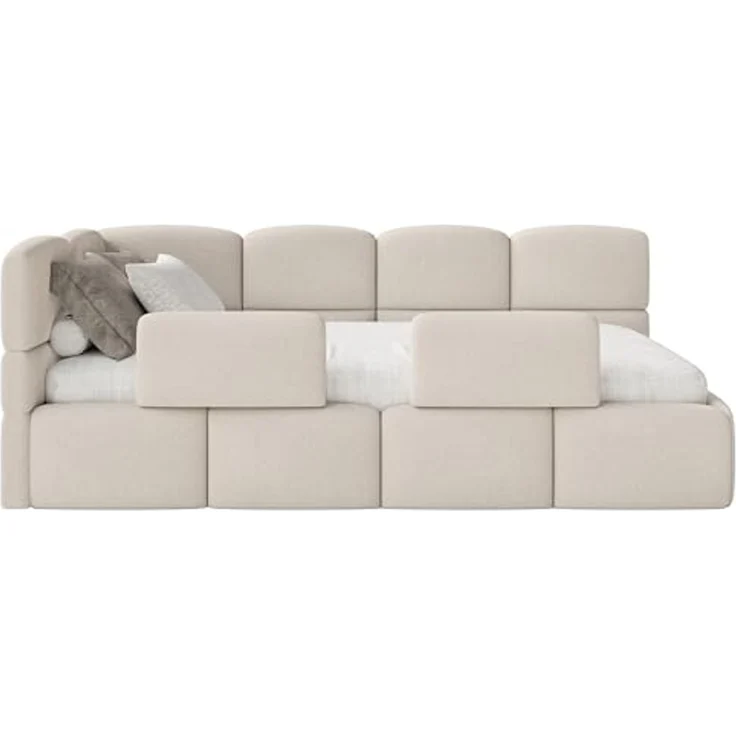 Selsey 'Cloudy' Kinderbett 120 cm, Bettkasten, 2x Rausfallschutz, Chenille, links, Creme – Bild 6