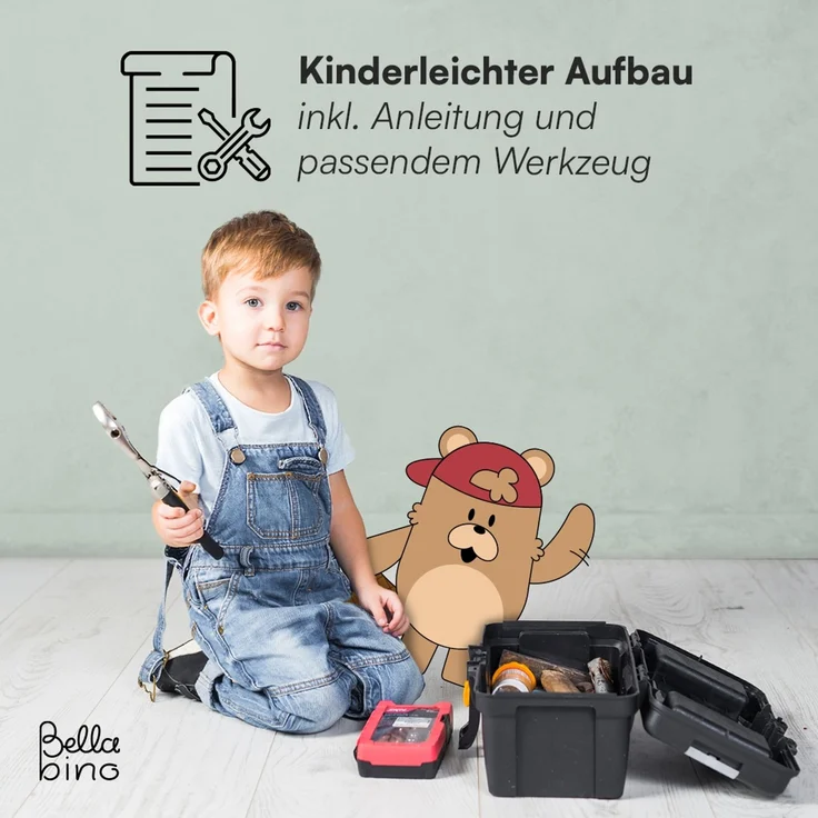 Bellabino 'Baru' Kinderbücherregal, Holz, natur unbehandelt, 88x30x80 cm, Montessori Kinderregal mit 4 Ablagefächern – Bild 9