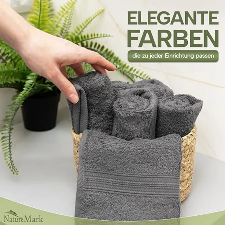 NatureMark 12er Pack Gästetücher Premium Qualität 30x50 cm GÄSTEHANDTUCH Frottiertuch-Set 100% Baumwolle Farbe: Anthrazit / Grau – Bild 3