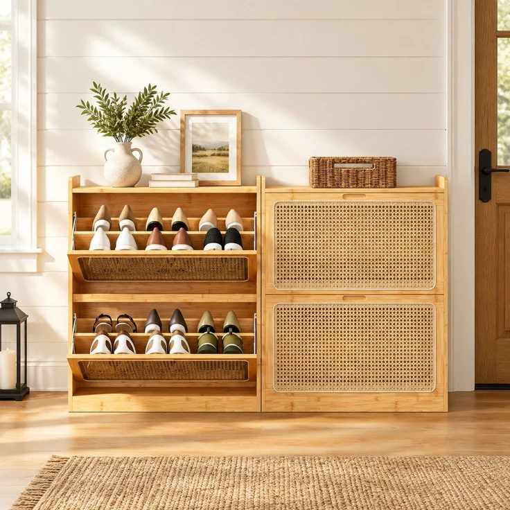 DESVIAE Garderobenschrank Natur aus Bambus – 69x83x29 cm – verstellbare Einlegeböden – Bild 2