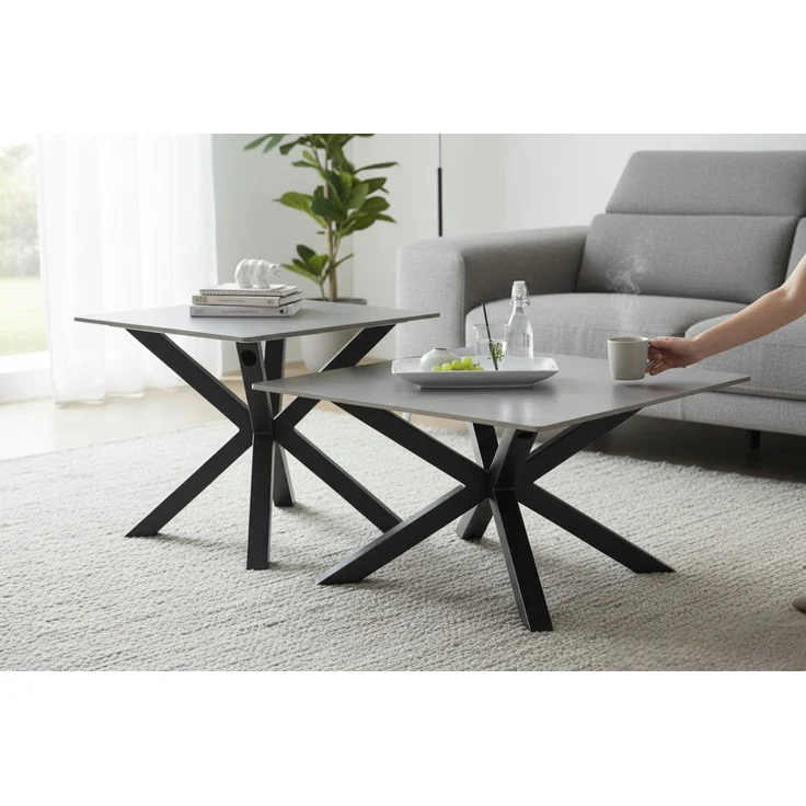 Couchtisch >Janin< (2er-Set) Steinoptik-grau / schwarz- 80x45x80 / 55x55x55 (B/H/T) – Bild 3