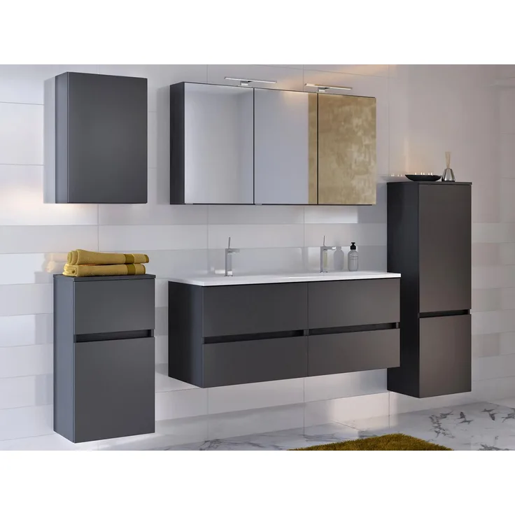 Badezimmer-Set >Baabe< (5-teilig) in Grau-Matt Graphit - 210x47cm (BxT)