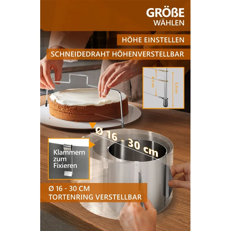 Aurelia Home Tortenring mit Tortenschneider, 2-teilig – 8,5 cm hoch, Ø 16–30 cm – Bild 3
