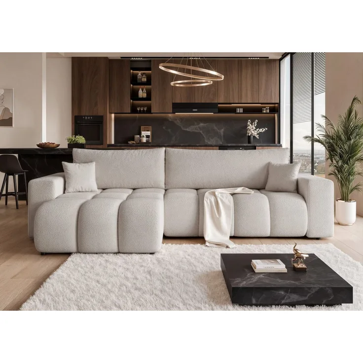 yourhouse24 Ecksofa OLI XL mit tiefer Steppung (278 cm) – Trend-Bouclé, Schlaffunktion, Seite universal