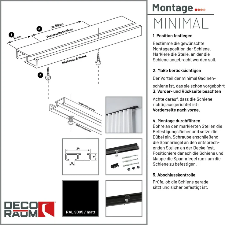 Deco-Raum® Gardinenschiene Minimal | Länge: 310cm | Material: Aluminium | Farbe: Schwarz – Bild 7