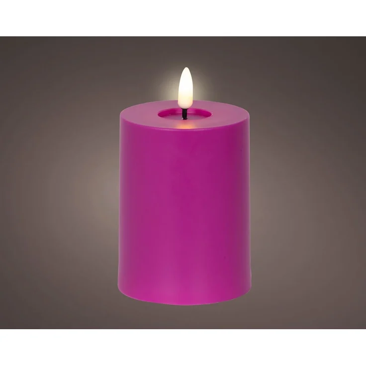 Lumineo LED-Kerze, Timer, warmweiß, LED Kerze 7,5x12cm mit Timer Outdoor Kunststoff Lila / Warmweiß – Bild 2