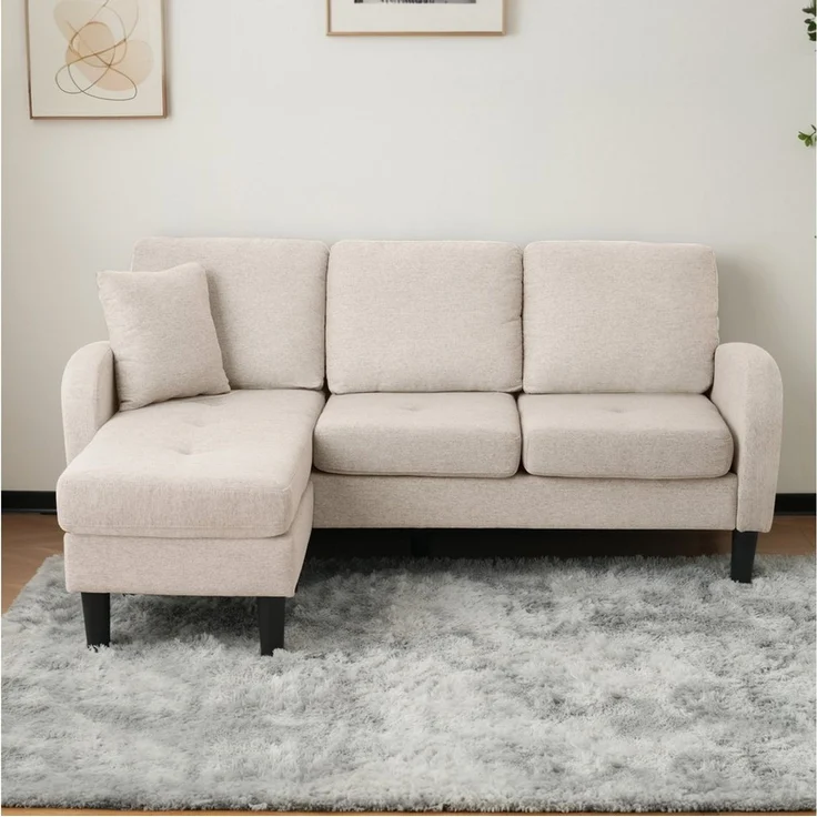 Merax Ecksofa Ecksofa L-förmiges Sofa 3-Sitzer aus Baumwoll-Leinenstoff, Polstersofa modular Sofa mit Chaiselongue, 166x118x77 cm – Bild 3