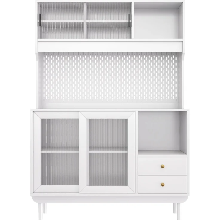 ZUBALIYA Hängeschrank (117 x 30 x 170 cm), 2 Türen, Schiebetüren, Stauraum für Wohnbereich, Küche oder Bad entsprechend dem Aufstellort, Weiß – Bild 6