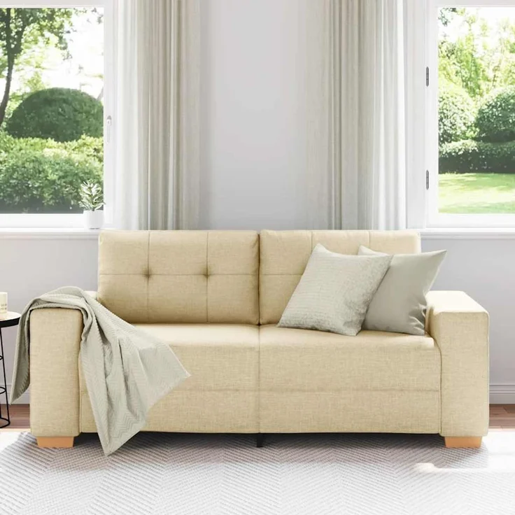 vidaXL Loveseat-Sofa Creme 180x77x82 cm Stoff 4105085 – Bild 3
