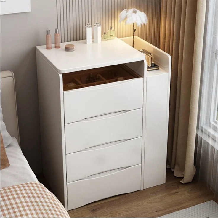 PEALOV Schminktisch mit klappbarem LED-Spiegel, 3 Lichtfarben und Hocker, 62x40x82cm (1-St), Kompakter Frisiertisch mit Schubladen und Seitenstauraum, Weiß – Bild 3