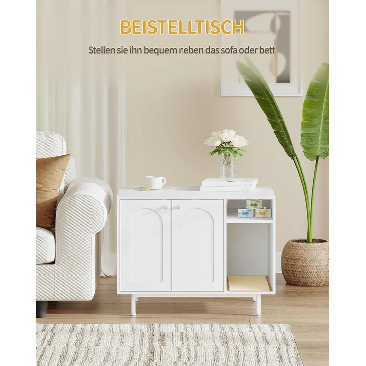 Katzenschrank, Katzentoilette, Katzenklo Schrank, Katzenhaus mit Tür und separater Trennwand, 80 x 50 x 61 cm, Stabile Katzenschrank, Sitzbank, Weiß – Bild 7