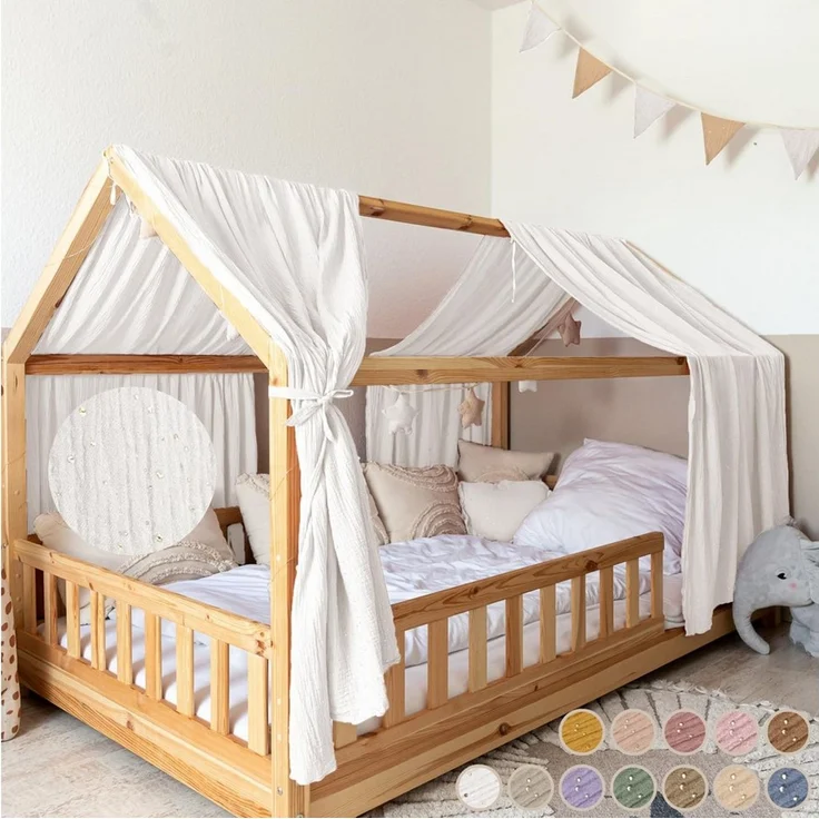 lilimaus Betthimmel Hausbett Himmel Gold aus Musselin - 2er-Set für Kinderbett (1-tlg), 2 Stoffbahnen mit feinen Goldapplikationen - schnell montiert – Bild 1