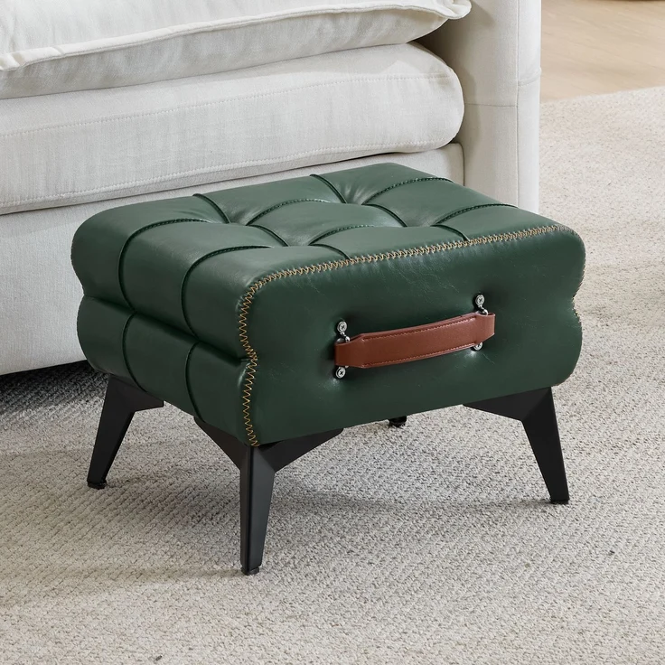 Tragbarer Fußhocker aus grünem Leder mit Metallbeinen, Multifunktionaler Fußhocker, Mehrzweck-Schuhwechselhocker für Wohn- und Schlafzimmer, Einfache Form, passend für verschiedene Wohnstile.--Grün--43x33x30cm--YOUDENOVA – Bild 7