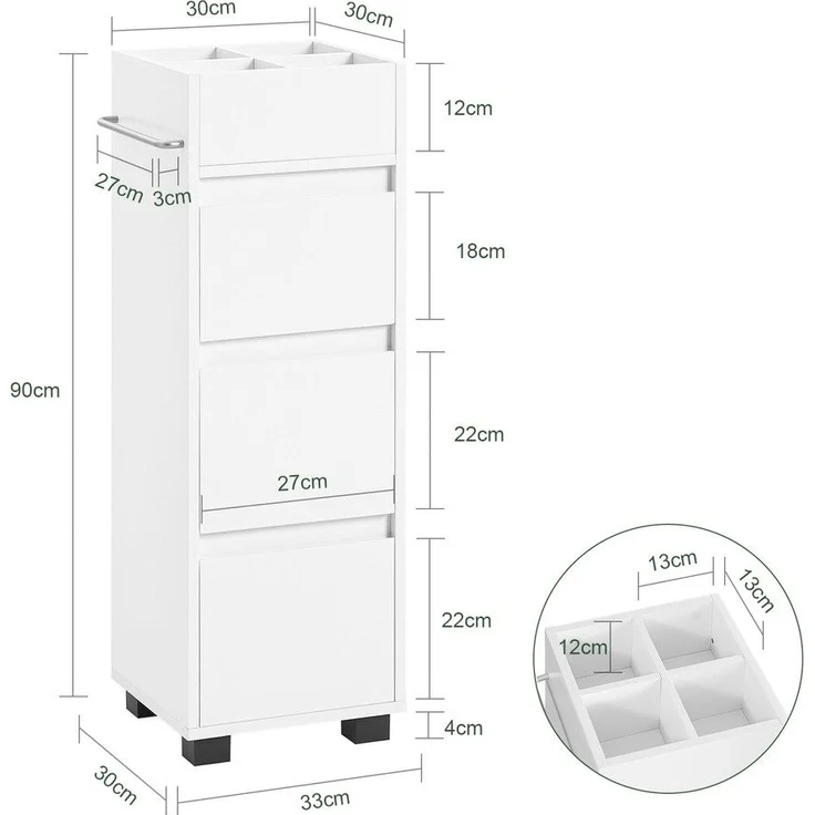 SoBuy BZR29-W Badunterschrank, MDF, Lackiert, Weiß, 33 x 90 x 30 cm – Bild 3