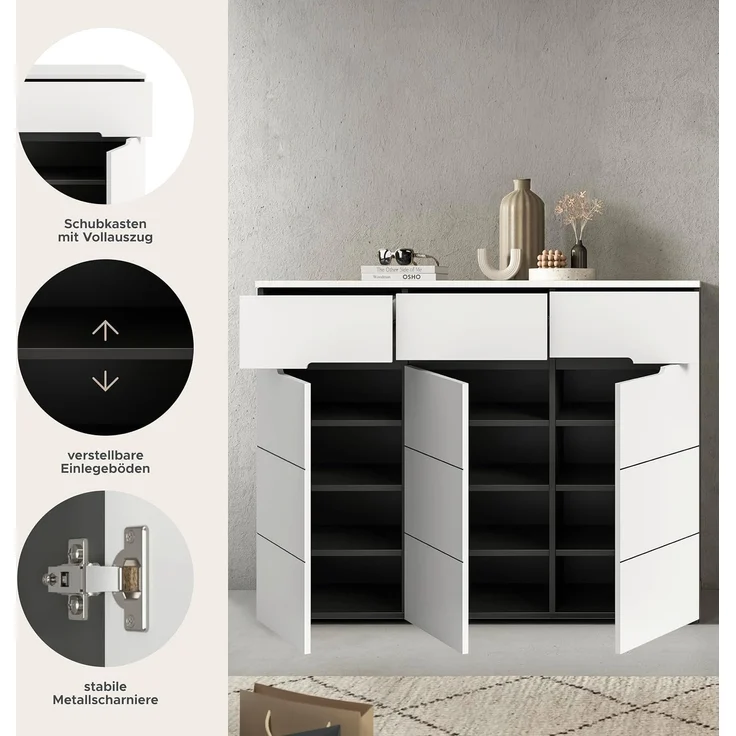 Schuhkommode (B/H/T: 120x94x37 cm) in weiß Nachbildung – Bild 4