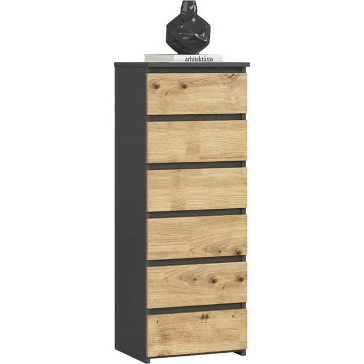 Home Collective Kommode 40 cm breit Holz Highboard Sideboard für Flur Schlafzimmer Wohnzimmer (Mehrzweckschrank Schrank schmal Kommode Schlafzimmer mit Schubladen), Kinderzimmer, 109 cm hoch mit 6 Schubladen Graphit-Artisan Eiche – Bild 4