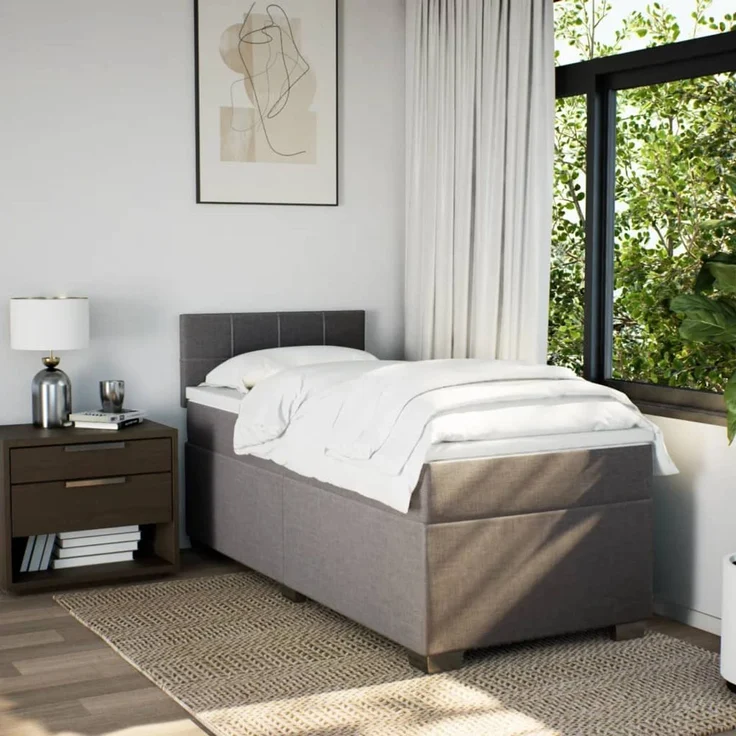 vidaXL Boxspringbett mit Matratze Taupe 90x200 cm Stoff 3288075 – Bild 4