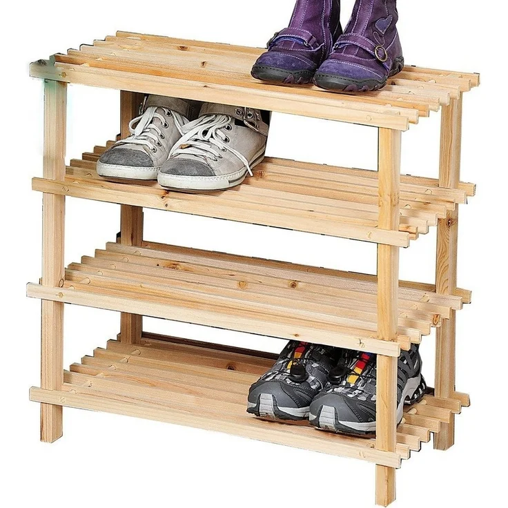 Schuhregal, Schuhschrank, Holzregal, Tannenholz hell FSC, 4 stöckig – Bild 2