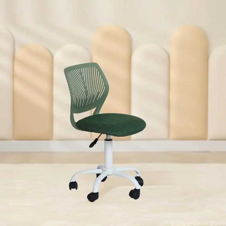 FurnitureR Kinder Schreibtischstuhl, höhenverstellbarer Drehstuhl mit kleinem Loch Rückenlehne Design, geeignet für Kinderzimmer oder Arbeitszimmer, Molandi Dunkelgrün – Bild 2