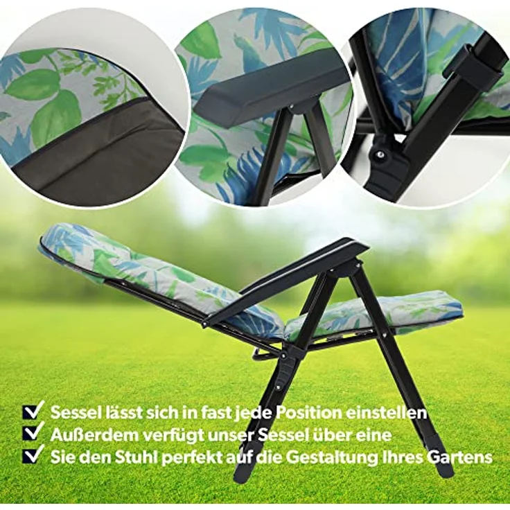 Kadax Gartenliegestuhl, Metall, mit verstellbarer Lehne, in Grün, Blau und Grau, 59x116 cm, ideal für Garten und Terrasse – Bild 5