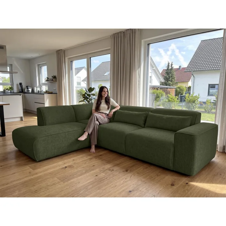 AX LIVING Wohnlandschaft mit Schlaffunktion Ruyam Eckcouch Grün L