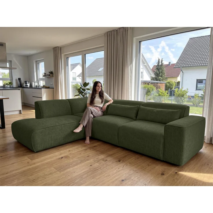 AX LIVING Wohnlandschaft mit Schlaffunktion Ruyam Eckcouch Grün L – Bild 1