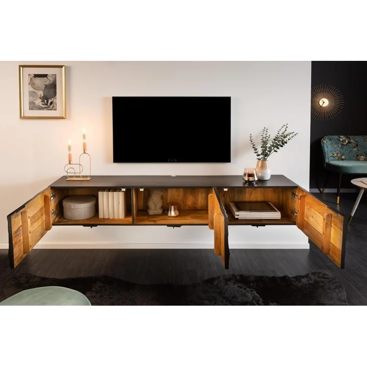 riess-ambiente Lowboard SCORPION 160cm schwarz (Einzelartikel, 1 St), Wohnzimmer · Massivholz · Mango · TV-Schrank · hängend · Industrial – Bild 4
