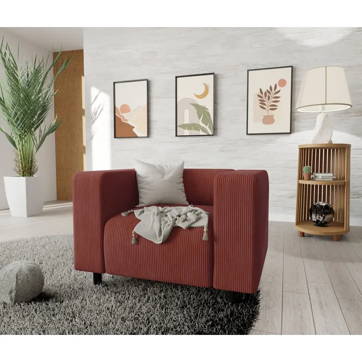 S-Style Möbel Sessel Gustav aus Cord-Stoff mit bequemem Sitz (Sessel x 1), mit Wellenfederung