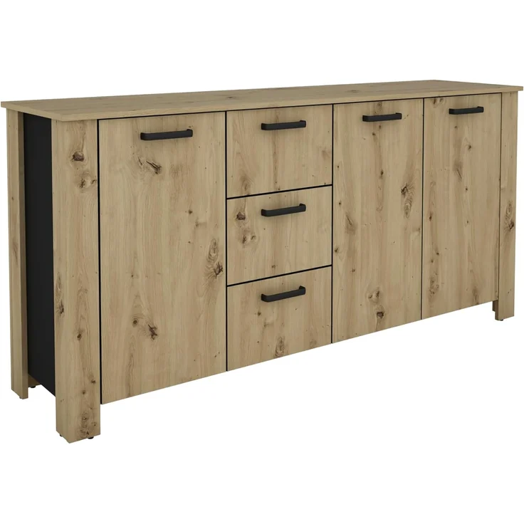 byLIVING Sideboard FARO/Stollenoptik / 3 Türen und 3 Schubkästen/verstellbare Einlegeböden/viel Stauraum/Kommode/Anrichte/Maße: B 160, H 84, T (Artisan Eiche (Eiche-Optik))