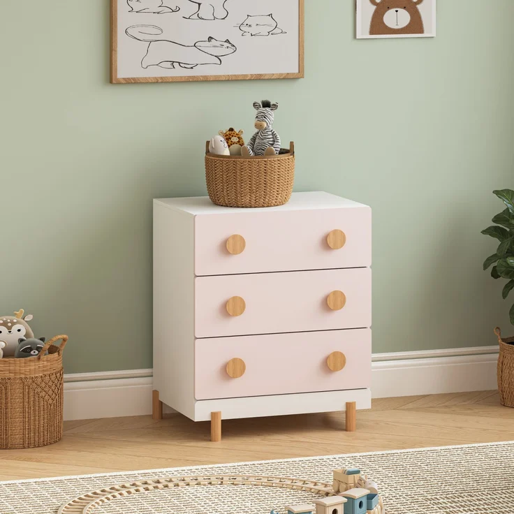 Kinderkommode Vaarentaa 3 Schubladen Weiß/Cotton Candy [en. casa] – Bild 1