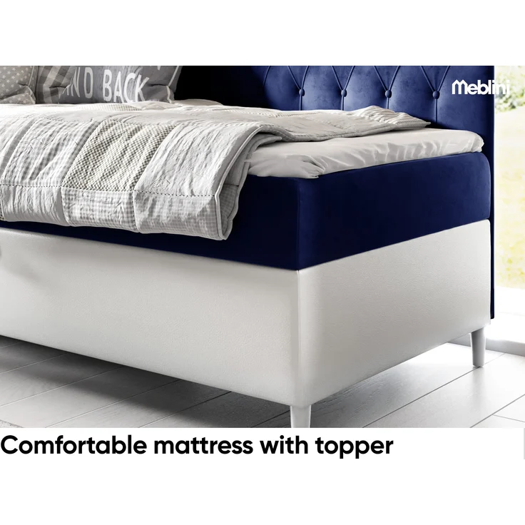 MEBLINI Kinderbett mit Bettkasten FILIPPO 3 100x200 Links – H3/Blau Samt Gepolstert Einzelbett mit Matratze - Polsterbett mit Stauraum - Bett mit Kopfteil – Stauraumbett – Bild 4