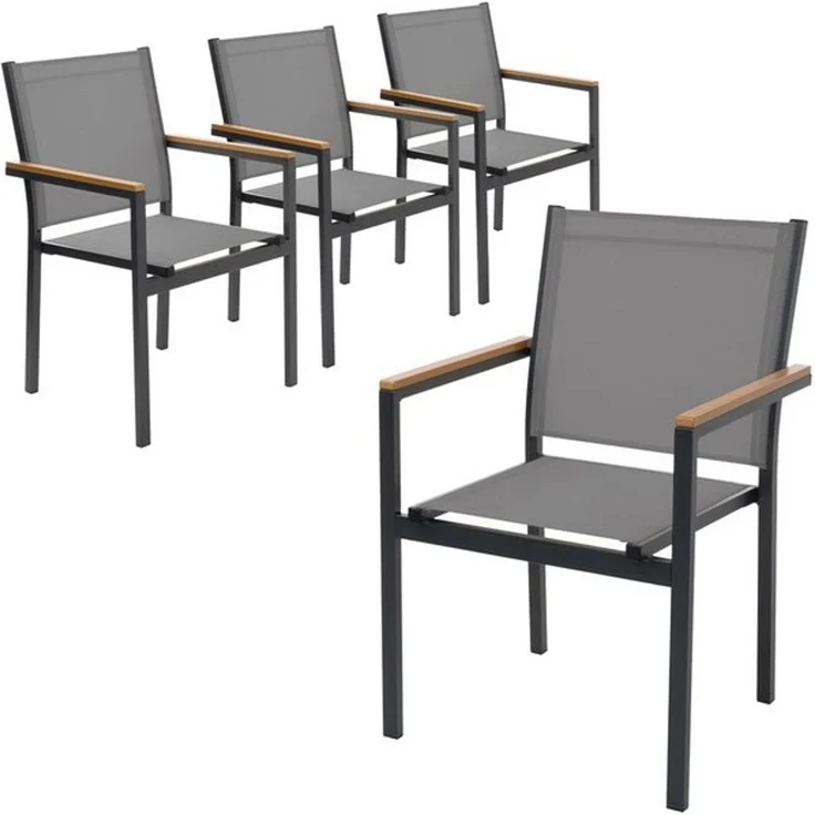 ML-DESIGN Gartenstuhl Terrassenstühle mit Aluminiumgestell Balkonstuhl wetterfest stapelbar (4 St), 4er Set Sessel mit Armlehnen-Holzoptik für Garten Balkon Terrasse – Bild 4