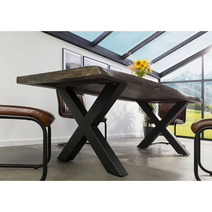 Baumtisch Mango 200x100x77 grau lackiert / X-Beine anthrazit matt FREEFORM 5 – Bild 3
