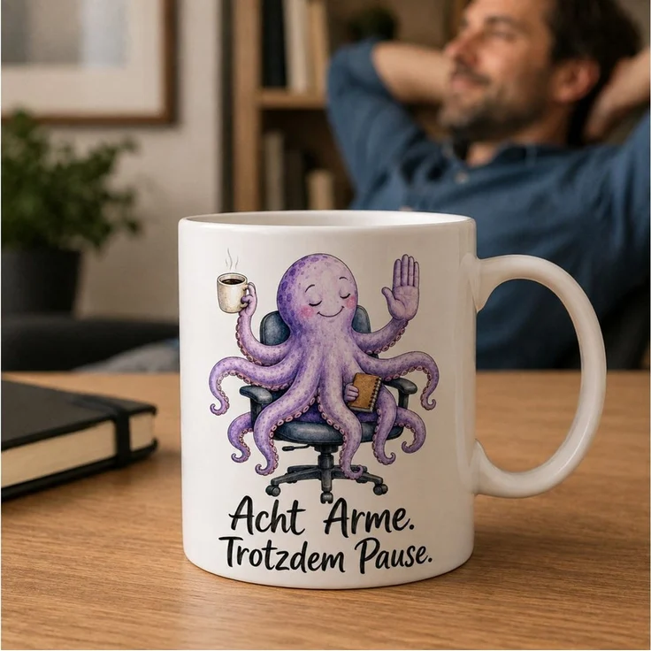 WS-Trend Tasse Pausen-Oktopus Tasse - Geschenk mit Spruch - Geschenktasse aus Keramik, Keramik – Bild 3