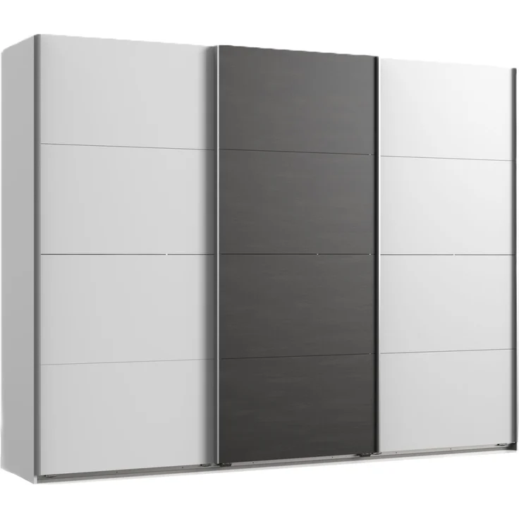 Schwebetürenschrank Kleiderschrank 270 cm 3-türig mit Zubehör in Weiß mit Grau – Bild 1