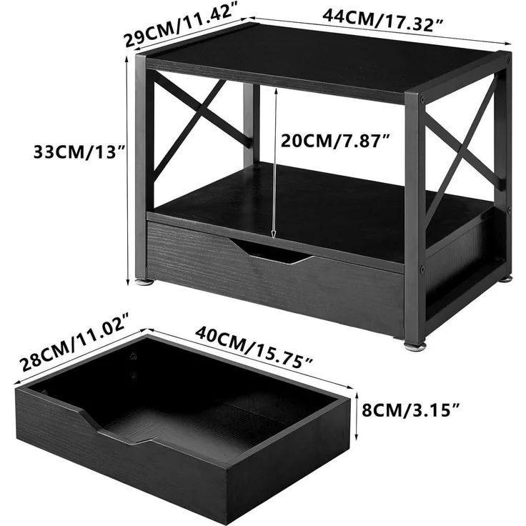 2 Tier Desktop Drucker Stand Organizer mit Schublade - Schwarz – Bild 7