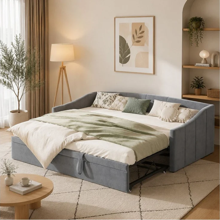 Simurq Schlafsofa Ausziehbares Schlafsofa, Gästebett mit Armlehnen, Tagesbett, Daybett Schlafsofa mit Ausziehbett 90/180x200cm Samt Bezug – Bild 1