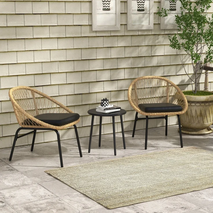 Outsunny Gartenmöbel Set, Polyester, PE Rattan, Gelb, 70L x 63B x 73H cm – Bild 2