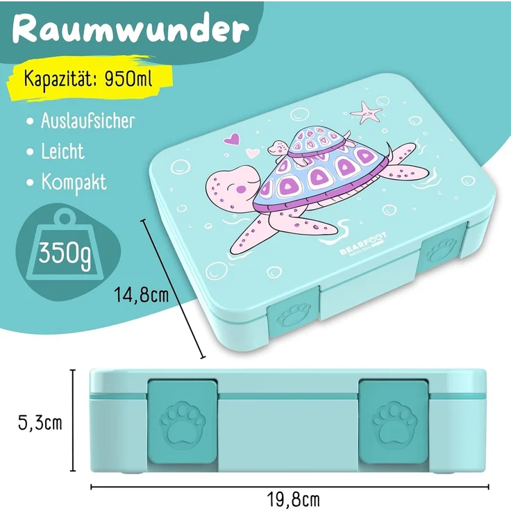 BEARFOOT Lunchbox Brotdose mit Fächern, leicht & auslaufsicher - Schildkröte, PP, ABS, Silikon, Kindergarten und Schule - Mädchen und Jungen, Vesperbox, Snackbox – Bild 5