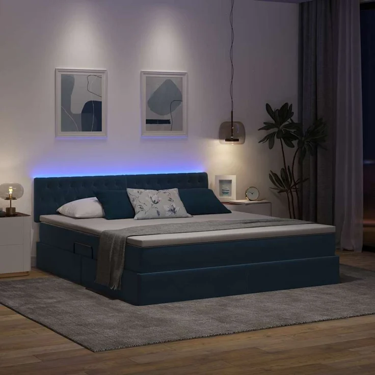 vidaXL LED-Speicherbett mit Matratze Dunkelblau 160 x 200 cm Samt 3371467 – Bild 5