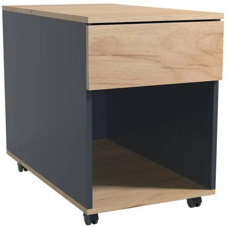 MID.YOU Rollcontainer, Anthrazit/Honigeiche, erweiterbar, 1 Schublade, 39x55x70 cm, griffloses Öffnen